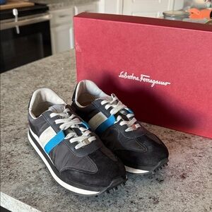Salvatore Ferragamo Black and Blue Sneakers